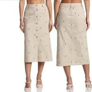 NWT Avec Les Filles Floral Embroidered Button Front Midi Skirt. Sz: S